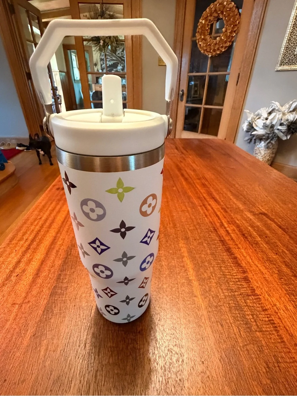 Stanley White 30oz Tumbler with Multicolor Logo Pattern